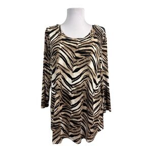 JM Collection Women's Petite XL Pullover Bouse Animal Tiger Stretchy Knit